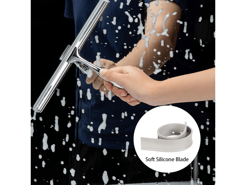  25,2 cm-chrome,raclette de douche,raclette de fenêtre,essuie-glace en acier inoxydable avec crochet d'aspiration solide pour salle de bain  - Conforama D
