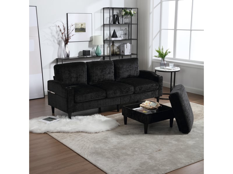  Canapé d'angle réversible fixe 4 places tissu noir canapé d'angle noir - Conforama E