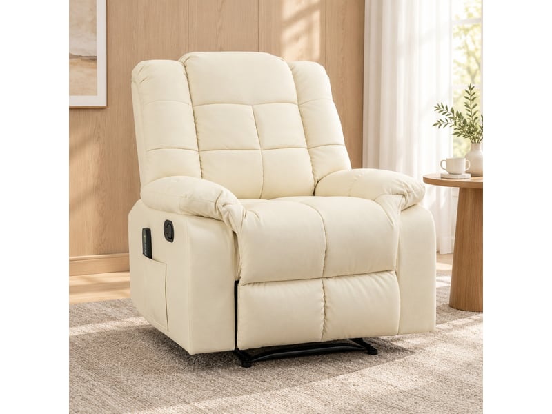  Fauteuil relax massant inclinable,94x99x99 cm,avec repose-pieds,similicuir,crème  - Conforama B