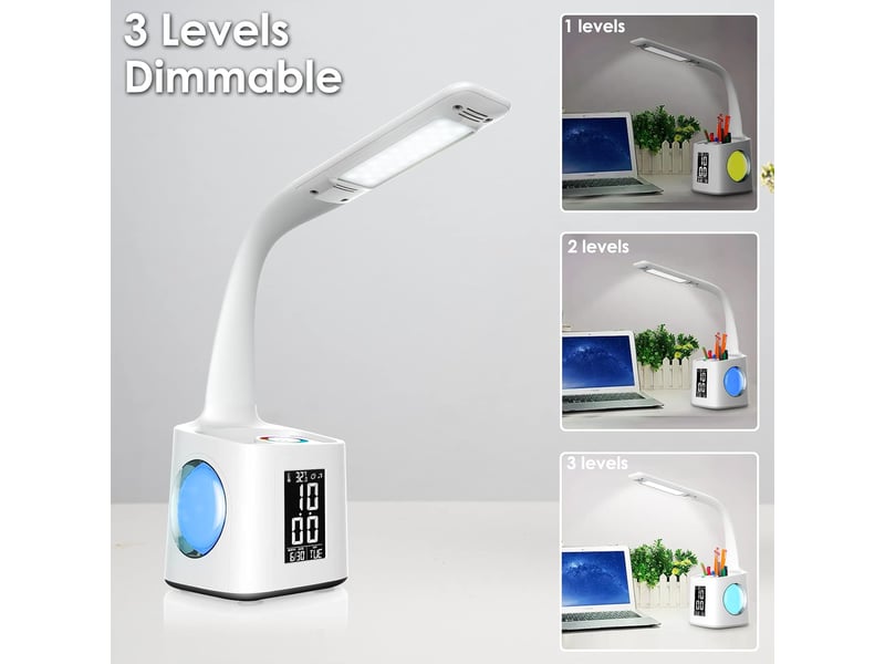  Lampe de bureau d'étude avec port usb et écran heure – porte-stylo, lumière d'ambiance nocturne  - Conforama C