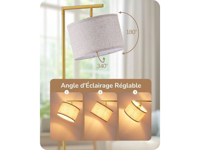  Lampadaire sur pied angle reglable e27 2700k lin beige dore 370618_AACLB13935_6_DROPFR - Conforama B