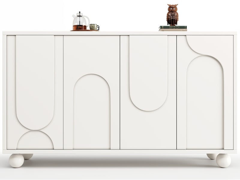  Buffet, 120 × 35 × 71 cm, armoire de rangement, 4 portes et plateau réglable, blanc  - Conforama B