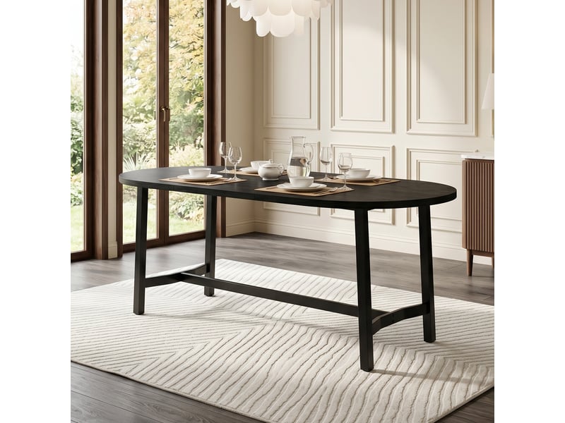  Table à manger 180 x 80 x 75 cm, 6-8 personnes, angles arrondis, pieds en fer, noir Jamama eleni - Conforama D