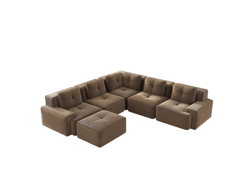 Canapé modulable avec ottomane pour salon ou bureau, velours côtelé rembourré, 69 × 295 × 295 cm, marron - Conforama A