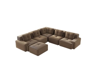 Canapé modulable avec ottomane pour salon ou bureau, velours côtelé rembourré, 69 × 295 × 295 cm, marron