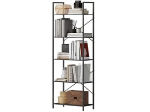 Bibliothèque à 5 niveaux avec étagères ouvertes, cadre x, style industriel pour salon, noir, 60 × 30 × 170,5 cm