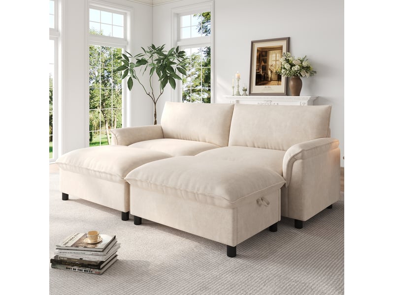  Canapé modulaire 4 places 216x77x82 cm avec 2 poufs mobiles beige  - Conforama B