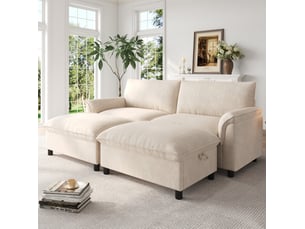 Canapé modulaire 4 places 216x77x82 cm avec 2 poufs mobiles beige