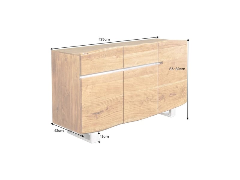 Buffet arkaya 135 cm en bois massif d'acacia verni – 3 portes, 2 tiroirs et pieds acier - Conforama C