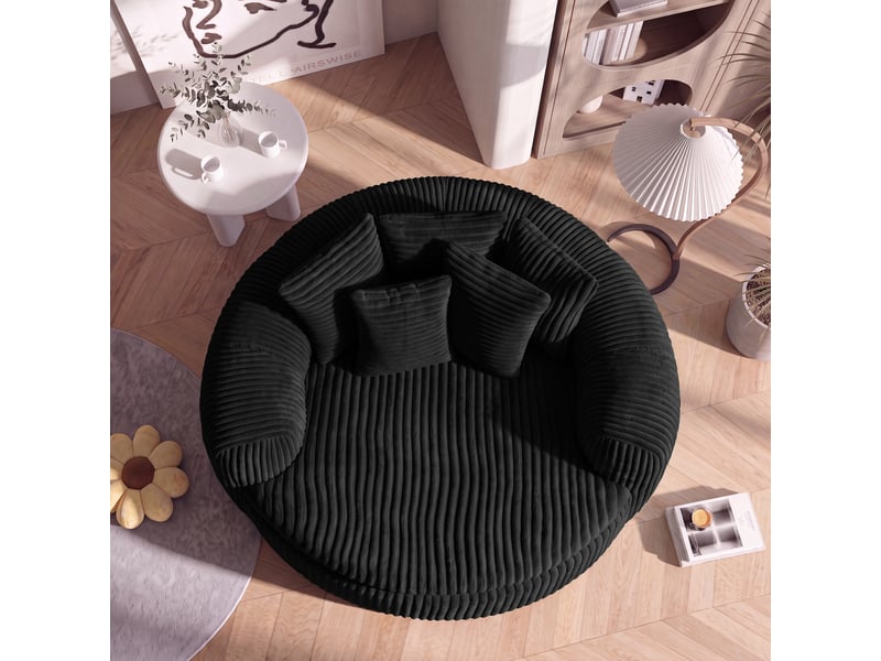 Fauteuil lounge xxl en velours côtelé, assise profonde avec 5 coussins, fauteuil relax confortable pour salon et coin lecture - noir - Conforama D
