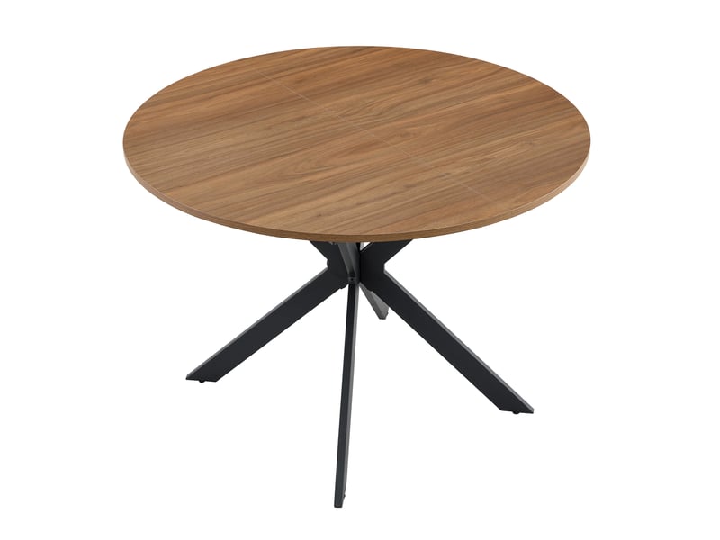  Table à manger extensible 107-137x107x76cm moderne, plateau mdf effet noyer, piètement tripode métal, design élégant, panneaux de bois, noyer et noir Bubbly - Conforama A