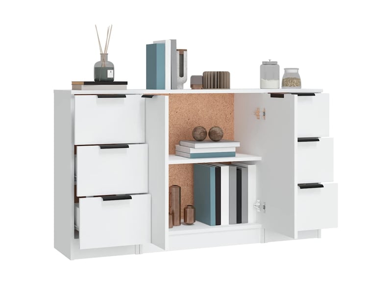  Buffets 3 pcs - bahut - meuble de rangement blanc bois d'ingénierie  - Conforama E