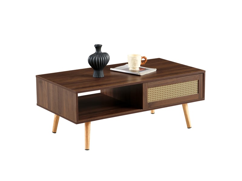  Table basse avec porte coulissante en rotin, 105 x 55 x 40 cm, marron, mdf  - Conforama A