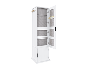 Armoire à bijoux tcqpz pivotante 360° avec miroir sur pied 50 x 50 x 170 cm rangement 4 en 1 blanche mdf