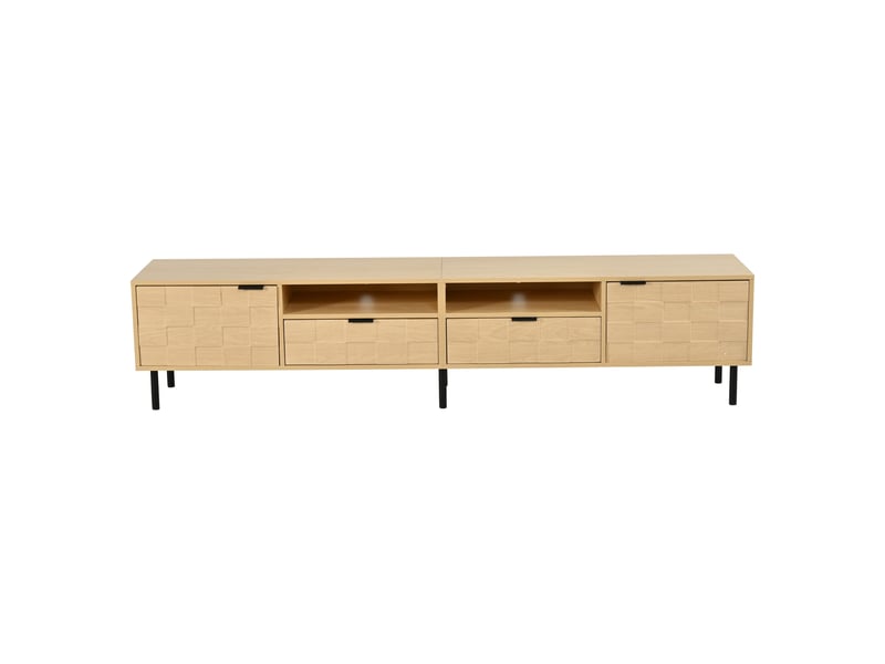  Meuble tv bas 200 cm, finition bois naturel, avec façades en relief  - Conforama A