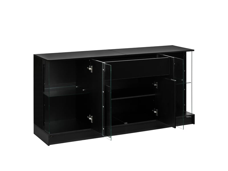  Buffet tcqpz 150 x 40 x 75 cm avec vitrines led réglables par application noir brillant  - Conforama A