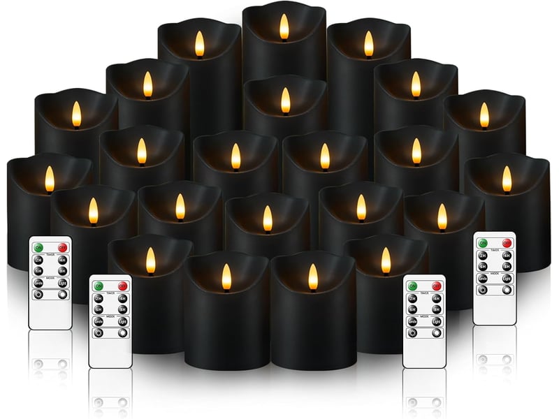  24 bougies pilier led noires sans flamme, effet vacillant avec télécommande et minuterie, bougies électriques décoratives  - Conforama A