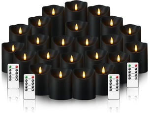 24 bougies pilier led noires sans flamme, effet vacillant avec télécommande et minuterie, bougies électriques décoratives