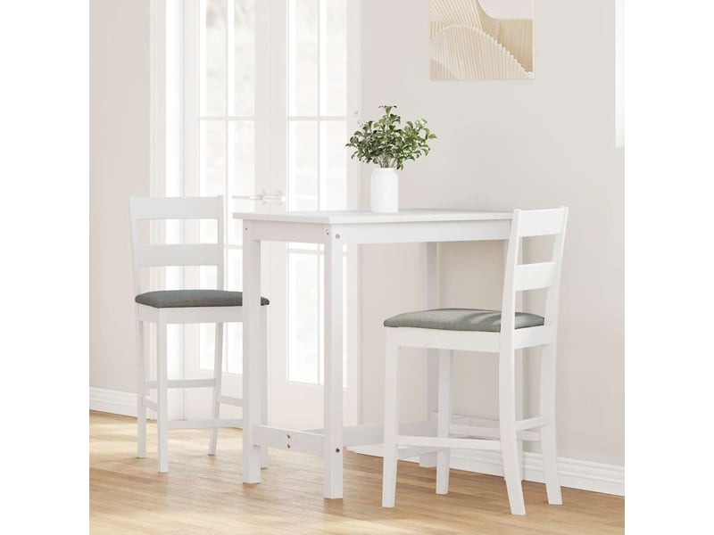 Lot de 2 tabouret de bar, chaise de bar avec coussins blanc bois massif d'hévéa  - Conforama C