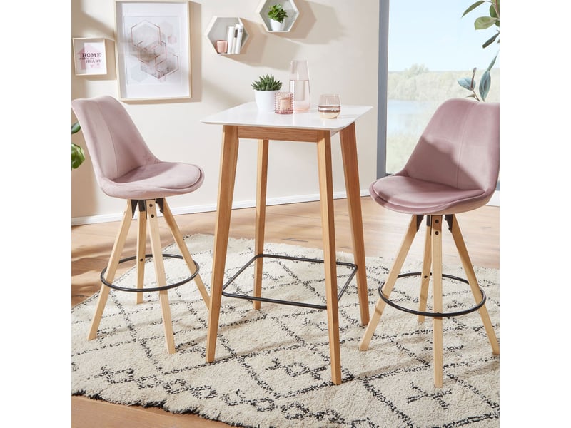 Table de bar 60x60x110 cm en chêne naturel et blanc - Conforama A