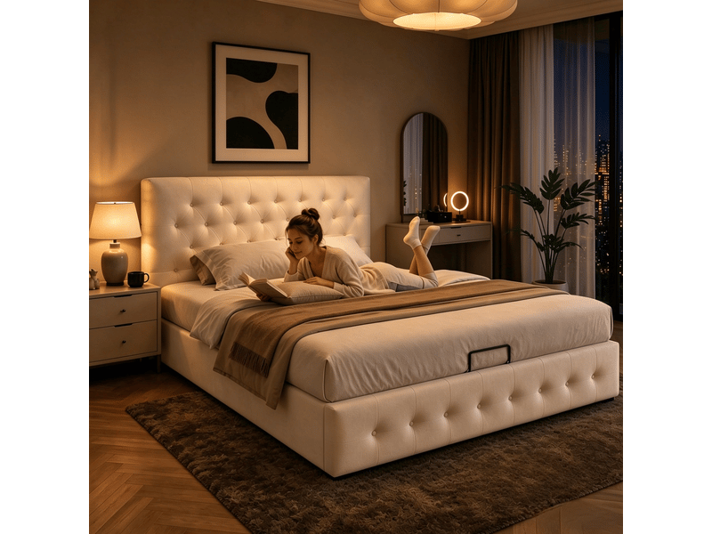  Lit coffre 140x200 cm coloris abricot  - Conforama D
