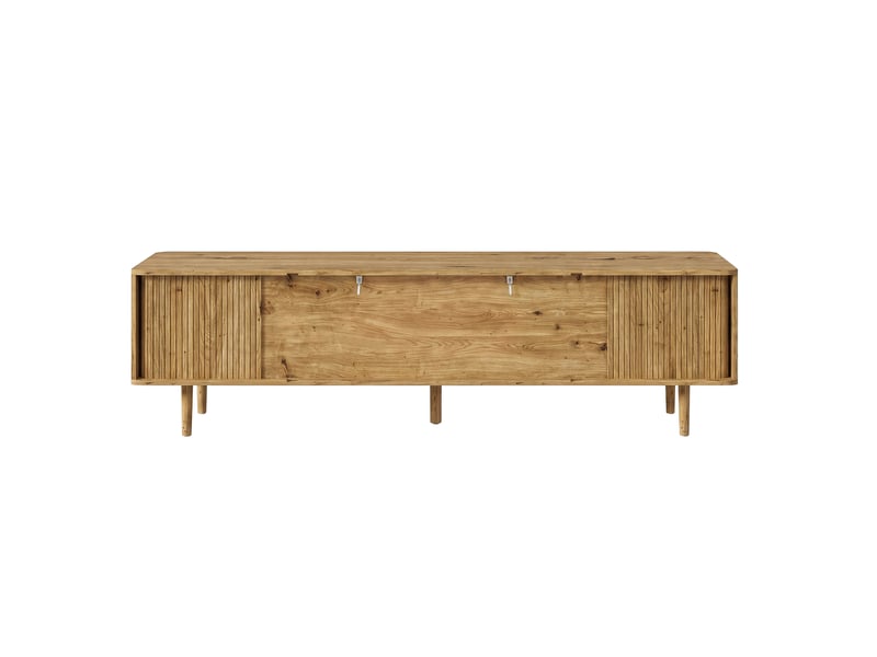  Meuble tv avec 4 tiroirs et 2 portes coulissantes, espace sous meuble pour salon, mdf décor bois, 165 × 40 × 46 cm  - Conforama A