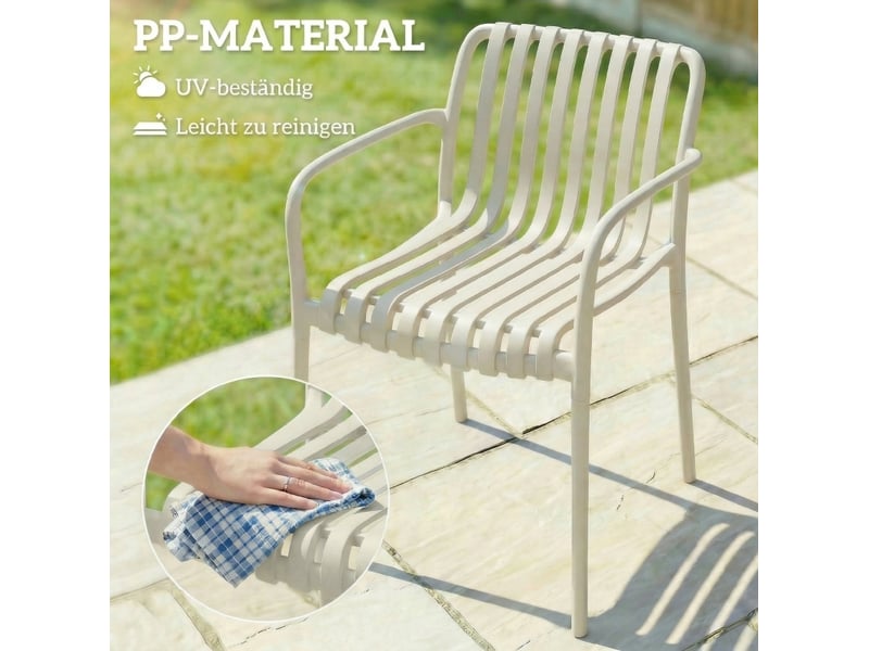Lot de 4 chaises de jardin 55x58,5x81,5 cm empilables avec accoudoirs ergonomiques blanc crème - Conforama D