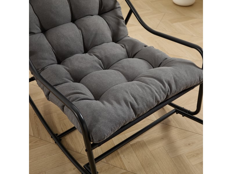  Chaise à bascule d'extérieur avec coussin gris et structure noire W2021P443604 - Conforama D