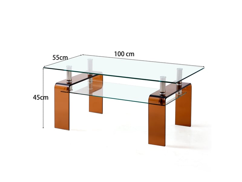  Table basse en verre trempé transparent et métal, pieds en verre marron - 100 x 55 x 45 cm  - Conforama E