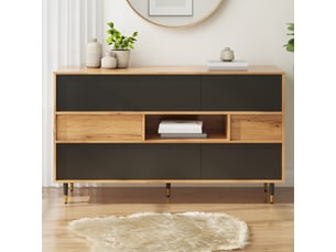 Buffet 140x40x84,5 cm, meuble entrée salon avec 2 tiroirs, 2 portes latérales et étagère