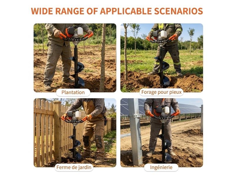 Tarière thermique 52cc 2 temps avec 3 mèches (100 200 300 mm), tarière de terre puissante pour agriculture, plantation, clôtures et arbres  - Conforama C