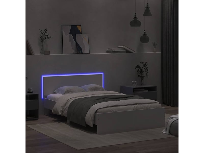  Cadre de lit avec tête de lit et led blanc 120x190 cm  - Conforama C
