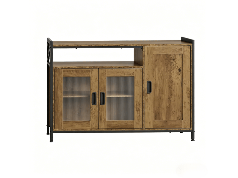 Buffet et enfilade avec 2 portes, niche ouverte et étagères réglables pour cuisine, marron, 110 × 33 × 75 cm - Conforama A