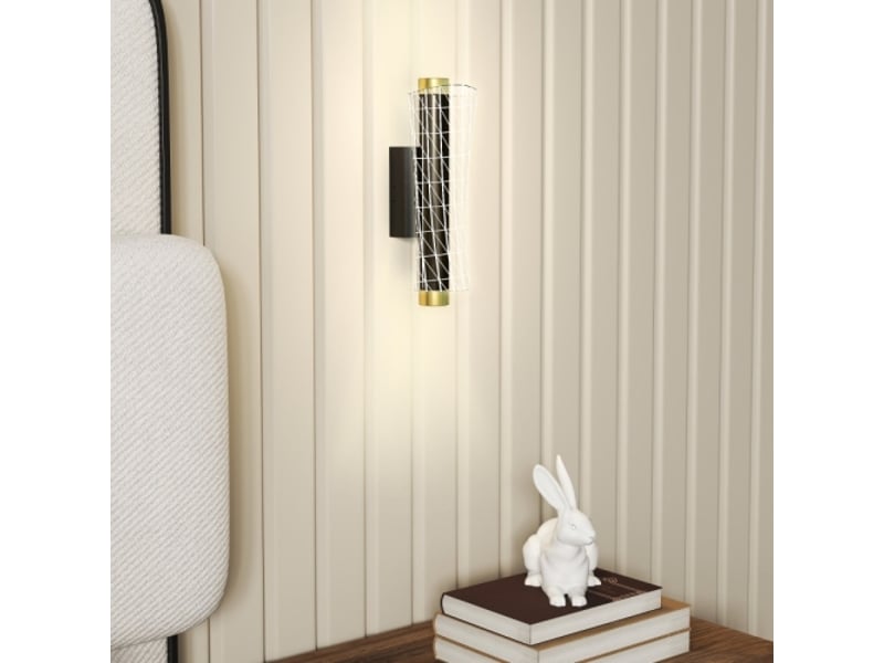  Lot de 2 appliques murales led dimmables, métal noir, design grille, pour salon et chambre  - Conforama C