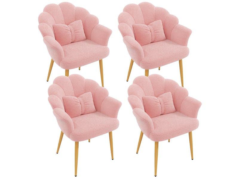  Lot de 4 fauteuils 64x65,5x85 cm, dossier en forme de pétale, pieds en métal, rose  - Conforama E