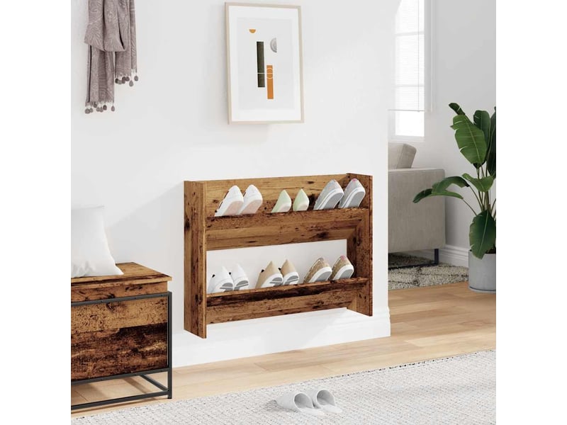  Meuble à chaussure, armoire à chaussures murale vieux bois bois d'ingénierie  - Conforama C