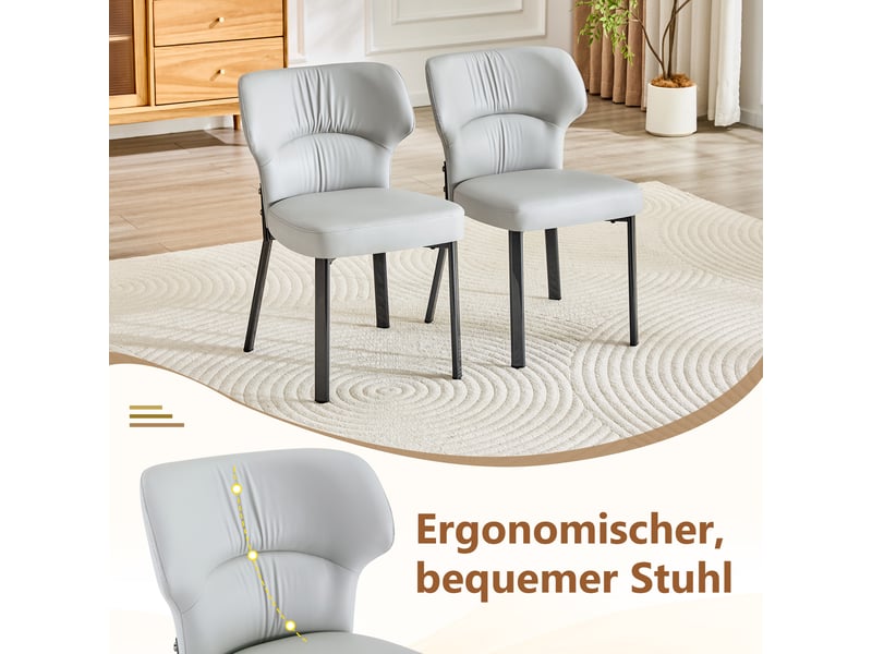  Chaises de salle à manger lot de 2 avec assise et dossier rembourrés  - pieds en métal, pu - gris  - Conforama E