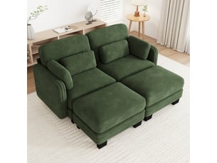 Canapé modulable en u - 2 places - 2 ottomans - tissu chenille - mobilier de salon - grand confort - assise confortable - vert