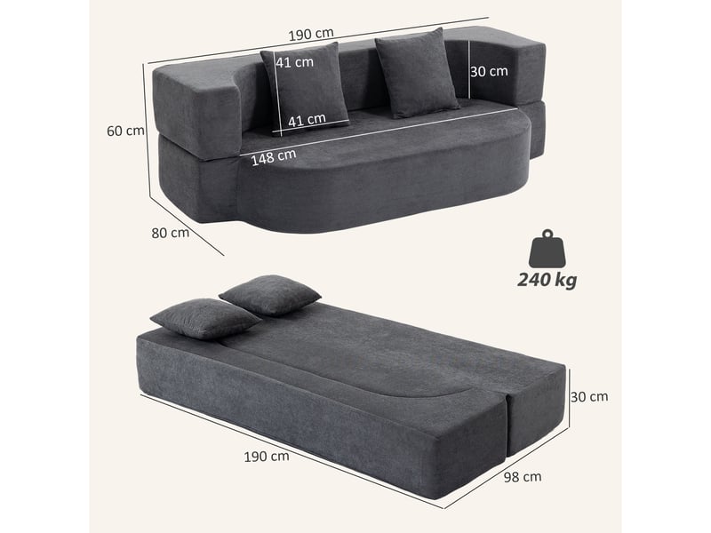  Canapé-lit 2 places convertible tissu aspect chenille gris foncé  - Conforama C