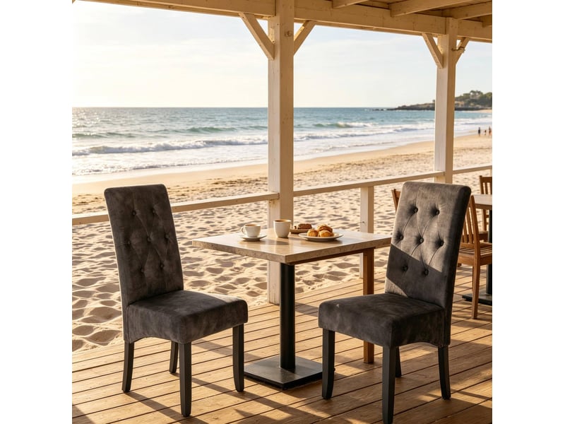  Lot de 2 chaises de salle à manger 47x42x107cm, en bois noir, dossier haut ergonomique, sans accoudoirs  - Conforama E