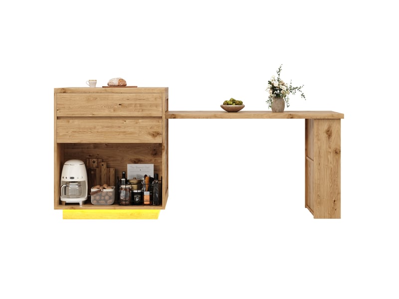  Îlot de cuisine extensible 122-194.5x70x94 cm avec 4 tiroirs, mdf naturel  - Conforama R