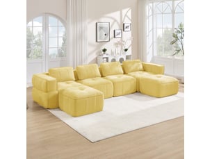 Canapé modulaire u 4 places 344x162x67 cm, sans montage, antiglisse, 2 poufs, avec, tissu polyester, jaune