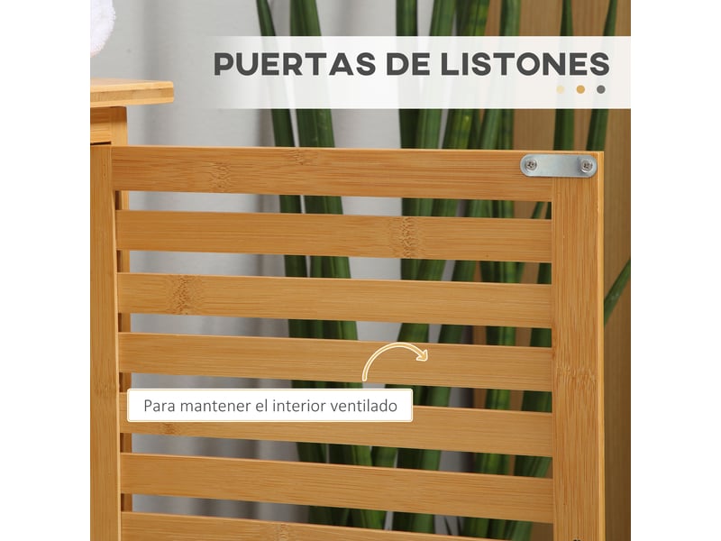  Meuble sous lavabo en bambou, 2 portes à lattes, 66 x 29 x 61,5 cm  - Conforama W