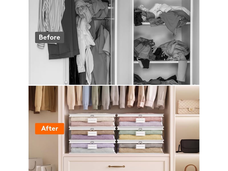 Lot de 2 bacs de rangement pliables en non-tissé beige avec fenêtre – organiseur pour vêtements et dressing - Conforama E