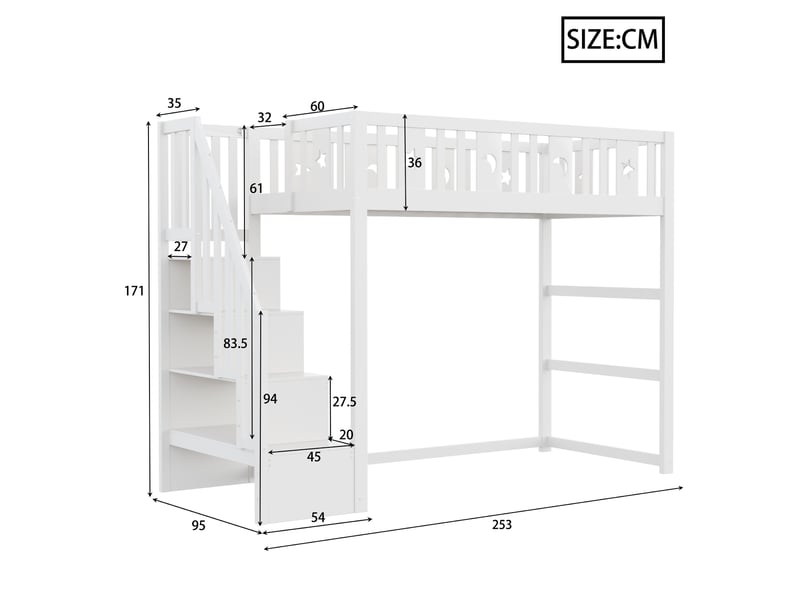  Lit mezzanine 90x200cm coloris blanc bois massif lit enfant blanc - Conforama C