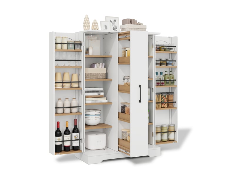  Meuble de rangement avec 2 portes, 4 étagères et tiroir vertical, pour cuisine, mdf blanc, 120 × 78 × 35 cm  - Conforama A
