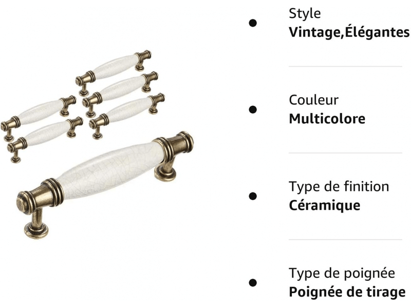  Pièces de poignées de porte de placard de cuisine, poignée de porte de meuble, barre de porte de placard avec vis, espacement des trous en m  - Conforama C