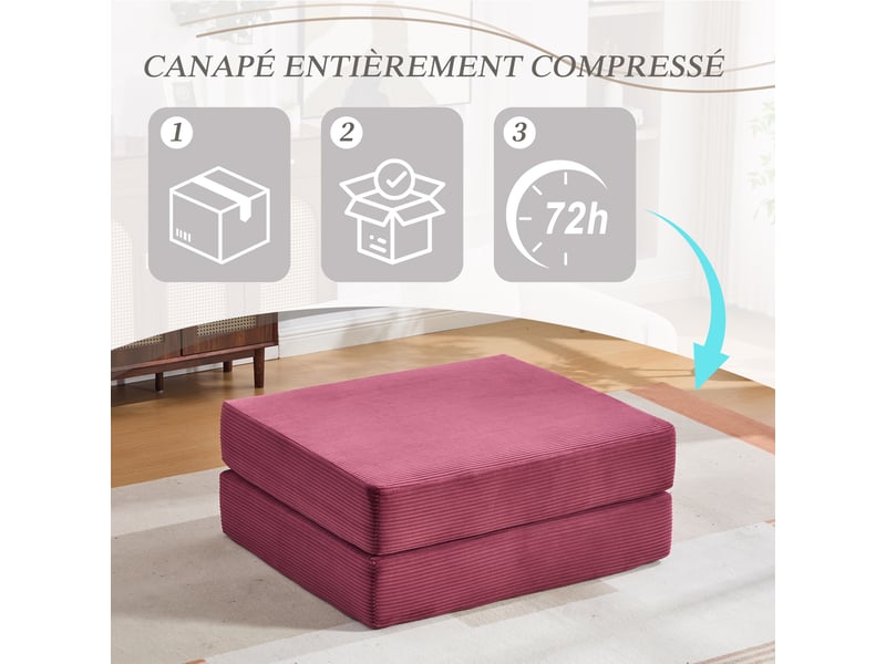 Tabouret de compression en velours côtelé – doux, doux pour la peau, 2 blocs de mousse épais pour un confort d'assise élevé. Dépliable en un seul HFSN-1227WR - Conforama C