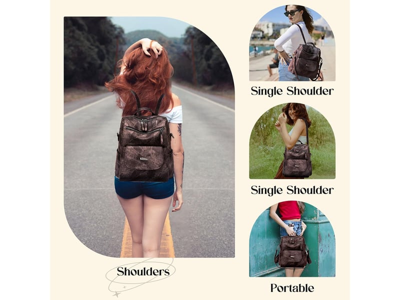  Sac à dos femme en cuir, petit format – imperméable, anti-vol, bandoulière pour ladies-café  - Conforama E