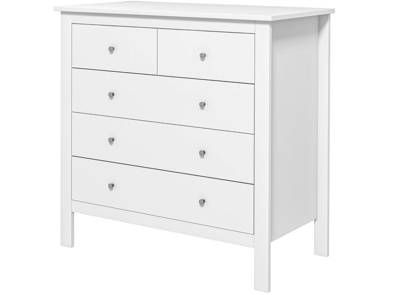  Commode 79 x 39,5 x 80,5 cm blanche en bois, 2 petits tiroirs et 3 grands tiroirs, rangement salon  - Conforama A